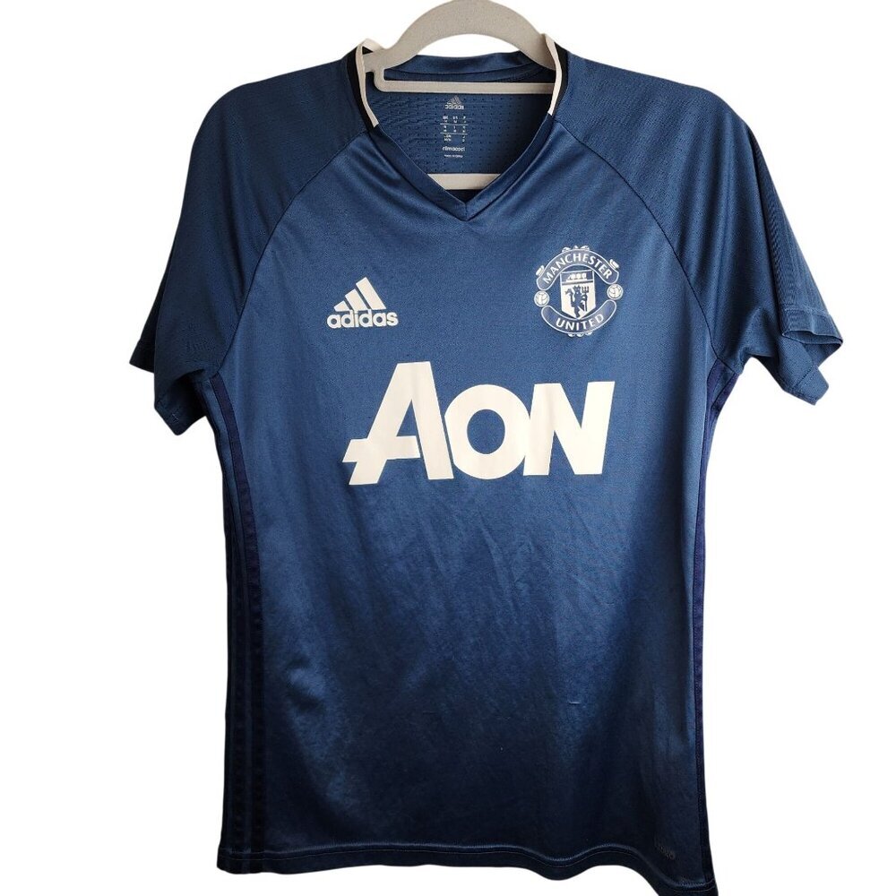 Adidas Manchester United Soccer Club training jersey football futbol sz M blue